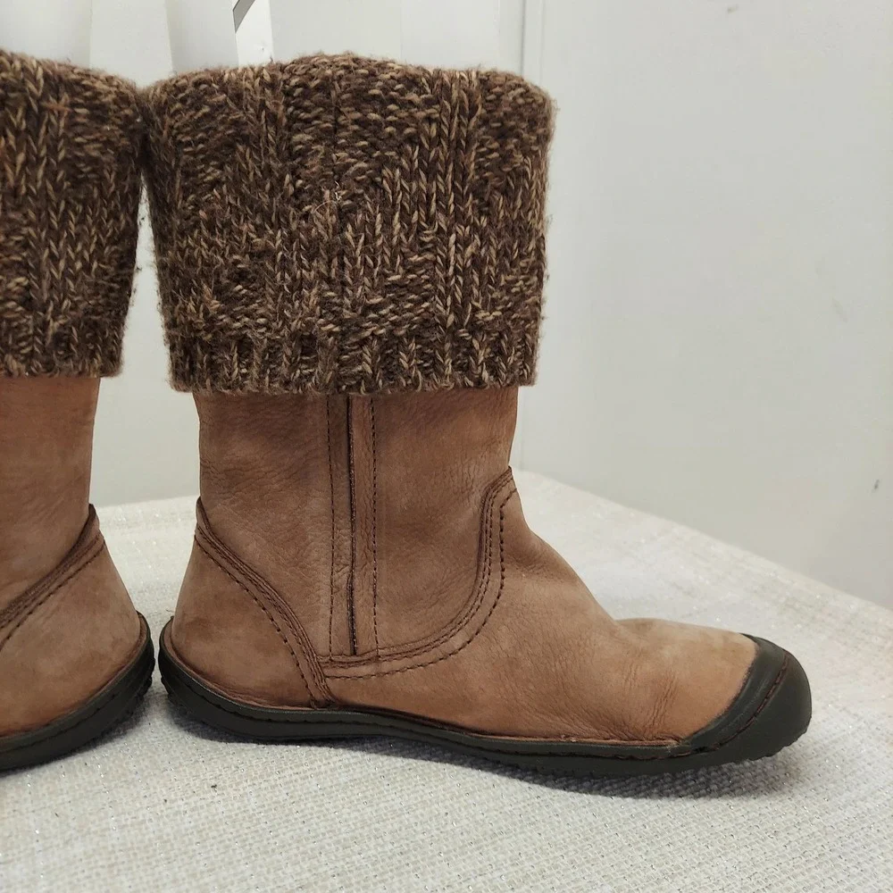 Keen Suede Leather Knit Sweater Cuff Boots Brown Mid Calf Womens Size 9
